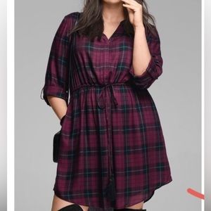 Lane Bryant flannel shirt dress with a cinch waist! Size 24 cozy and flattering!